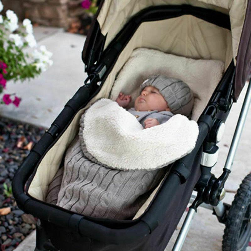 Stevvex warm baby blanket knitted swaddle wrap footmuff in gray for stroller accessory on Tampa Home & Garden Store