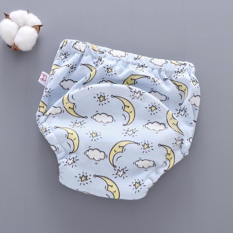 Stevvex baby training pants cloth diaper light blue moon cloud print 6-layer gauze reusable on Tampa Home & Garden Store