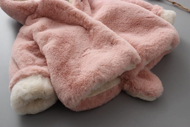 Baby girl rabbit-hooded plush jacket in pink with white cuffs on Tampa Home & Garden Store