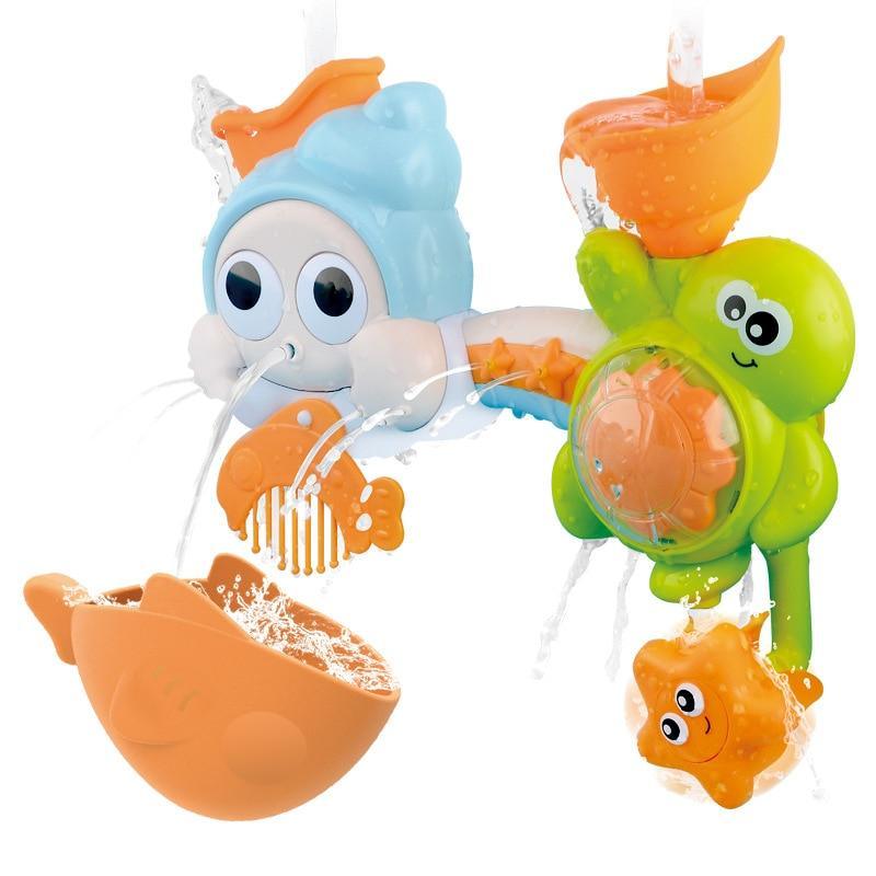 Stevvex Baby Bath Toy Bubble Machine with crab and frog figures, orange shell, green frog on Tampa Home & Garden Store