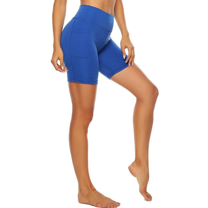 Stevvex cropped yoga leggings in blue with pockets, seamless scrunch design on Tampa Home & Garden Store