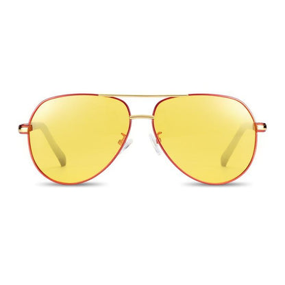 Stevvex aviator night driving sunglasses with yellow lenses red-gold frame UV400 protection on Tampa Home & Garden Store