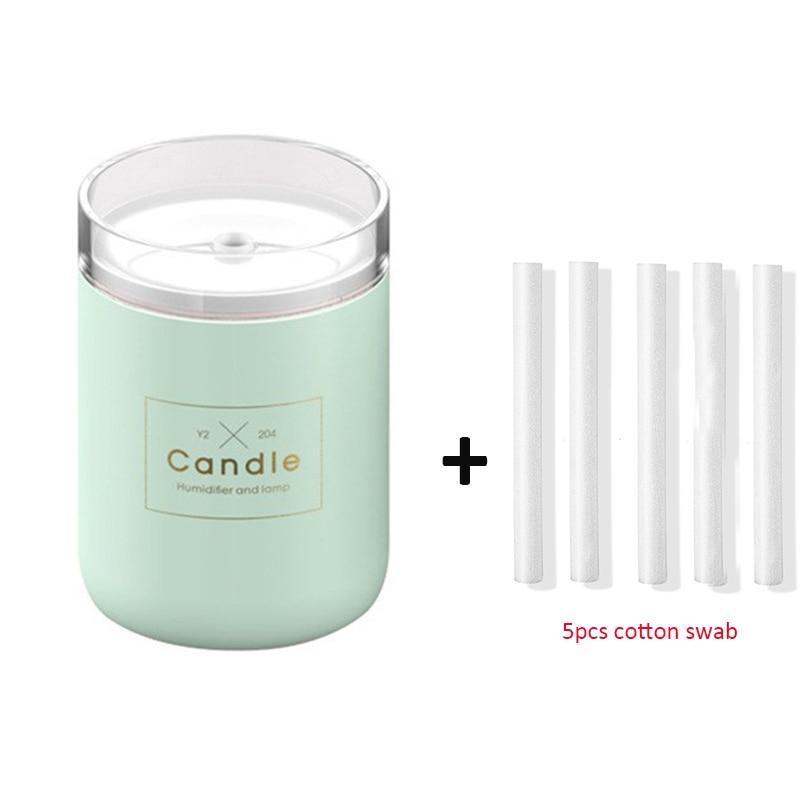 280ML Ultrasonic Humidifier Candle Stevvex green with clear lid USB diffuser 5 cotton swabs on Tampa Home & Garden Store