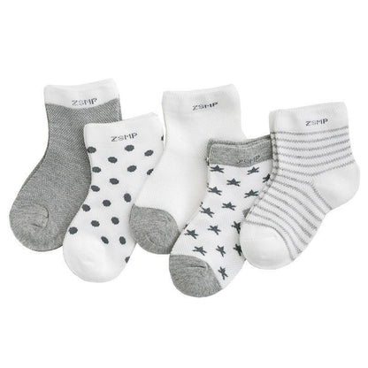 Stevvex 5-pack baby socks set gray white with polka dots stars stripes breathable mesh on Tampa Home & Garden Store