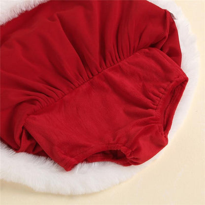 Baby Girls Christmas Romper Dress red Stevvex with elastic sleeves one-piece on Tampa Home & Garden Store