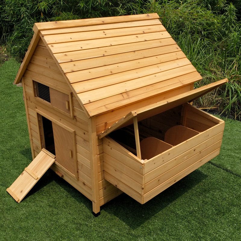 Wooden chicken coop with nesting box, natural pine finish, side ramp on Tampa Home & Garden Store
