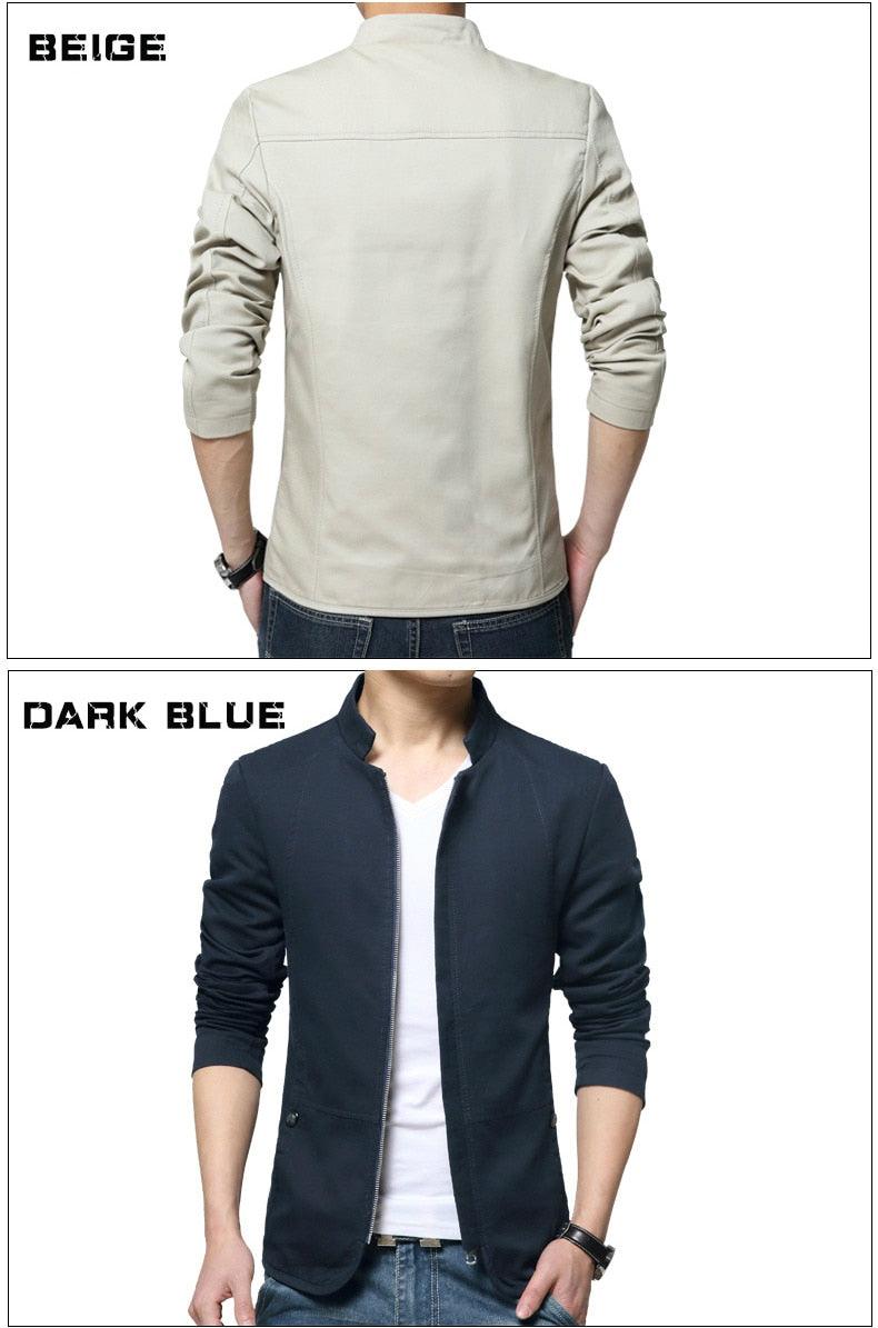 Stevvex men's jackets set: beige cotton back view; dark blue slim-fit front view on Tampa Home & Garden Store