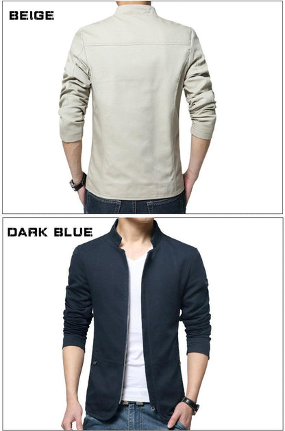 Stevvex men's jackets set: beige cotton back view; dark blue slim-fit front view on Tampa Home & Garden Store