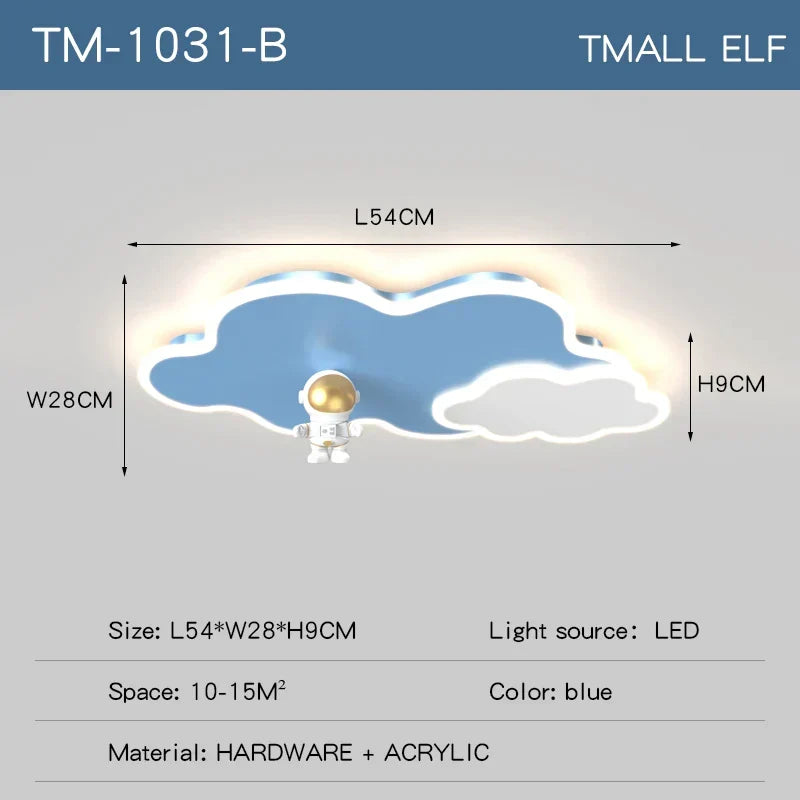 DecorBites blue space ceiling lamp with astronaut on cloud LED light size 54x28x9 cm on Tampa Home & Garden Store