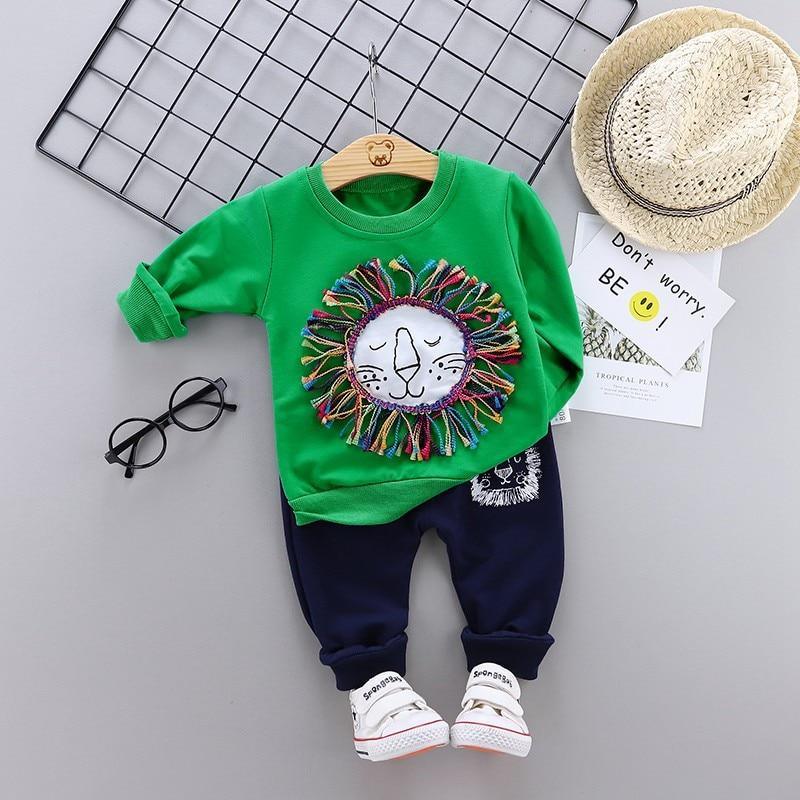 Stevvex 2pc baby boys costume: green top with lion mane embroidery and navy pants on Tampa Home & Garden Store