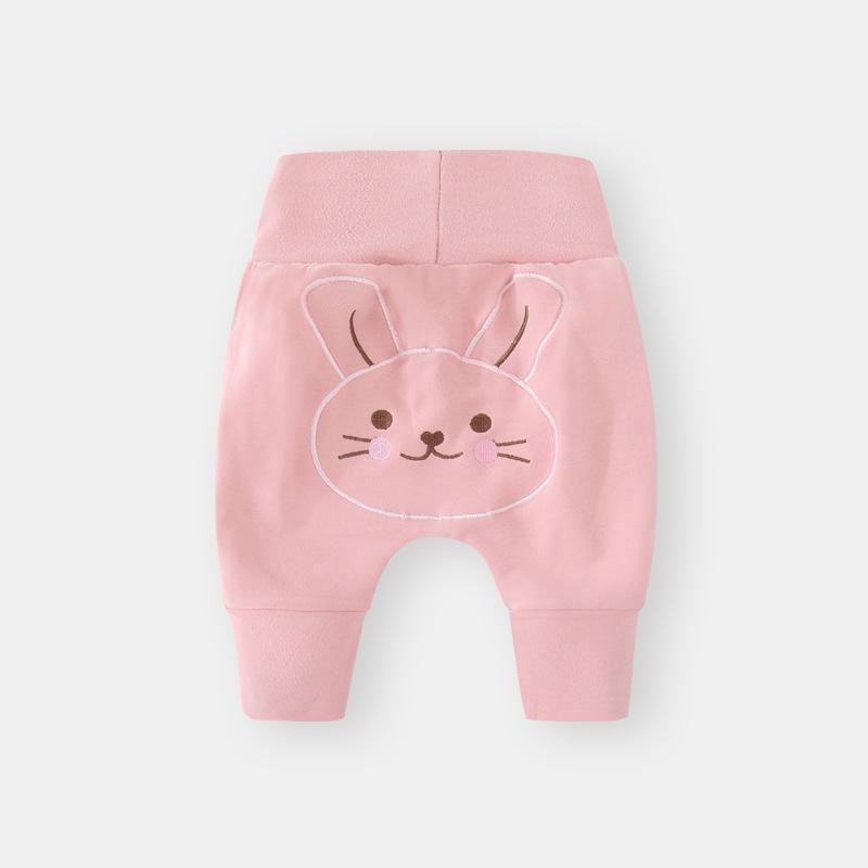Stevvex pink baby pants with bunny face embroidery, elastic waist and cuffs 3-24M on Tampa Home & Garden Store