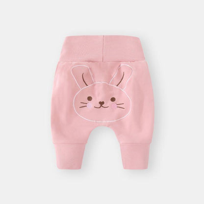Stevvex pink baby pants with bunny face embroidery, elastic waist and cuffs 3-24M on Tampa Home & Garden Store