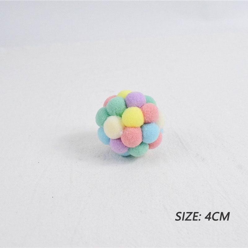 Plush multicolor pom-pom pet toy ball for cats, 4cm size, interactive play ball on Tampa Home & Garden Store