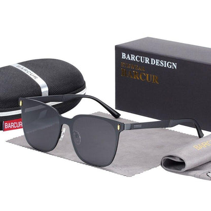 Stevvex polarized square sunglasses black frame UV400 with Barcur Design box and case on Tampa Home & Garden Store