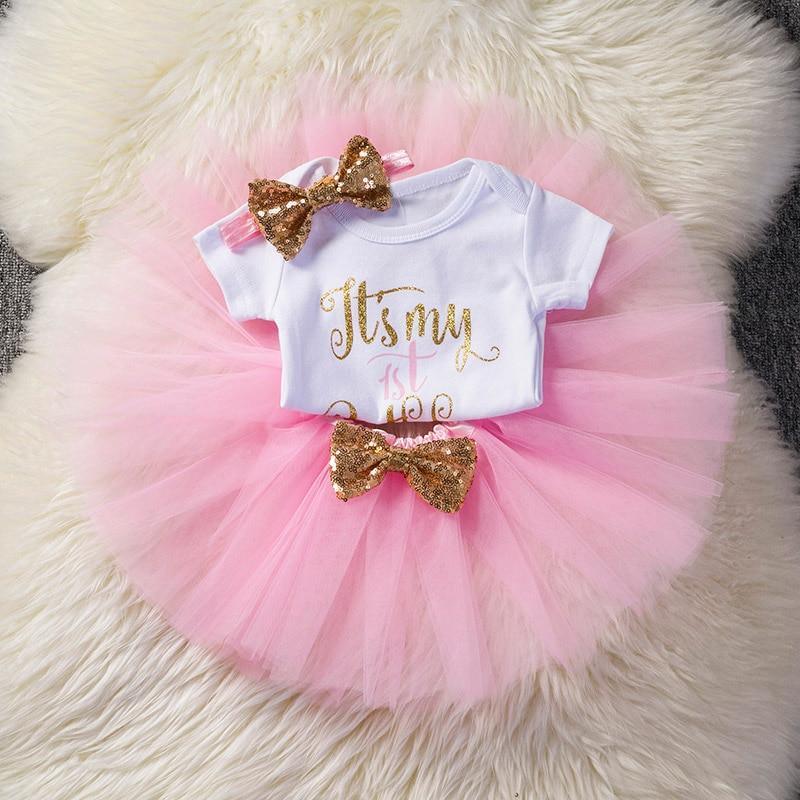 Unicorn tutu dress set for newborn girl with white tee and pink tulle skirt gold bows on Tampa Home & Garden Store