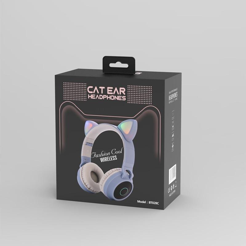 Stevvex lavender blue cat-ear over-ear wireless headphones packaging on black box on Tampa Home & Garden Store