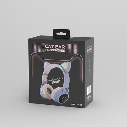 Stevvex lavender blue cat-ear over-ear wireless headphones packaging on black box on Tampa Home & Garden Store
