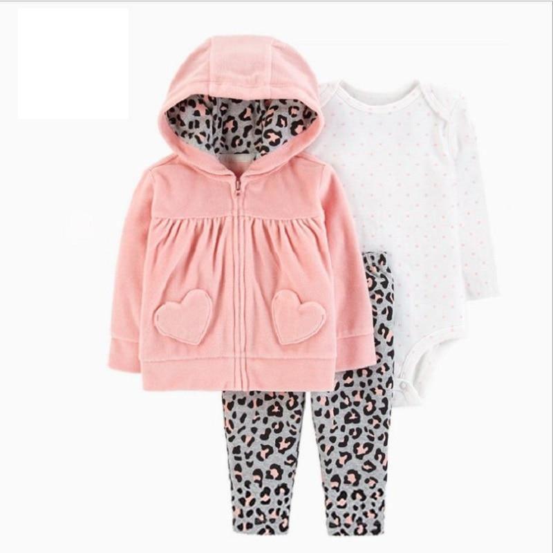 Stevvex baby 3-piece set: pink hooded jacket with heart pockets, leopard-print pants on Tampa Home & Garden Store