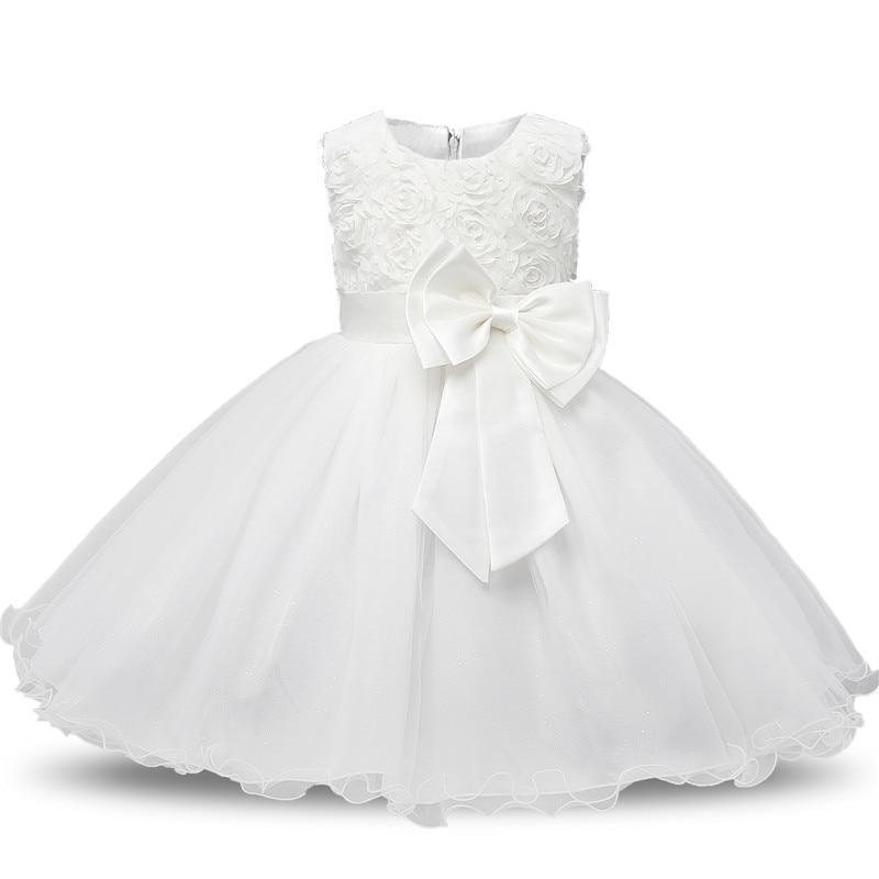 Girls white 3D rose party dress with large satin bow, Stevvex toddler dress on Tampa Home & Garden Store
