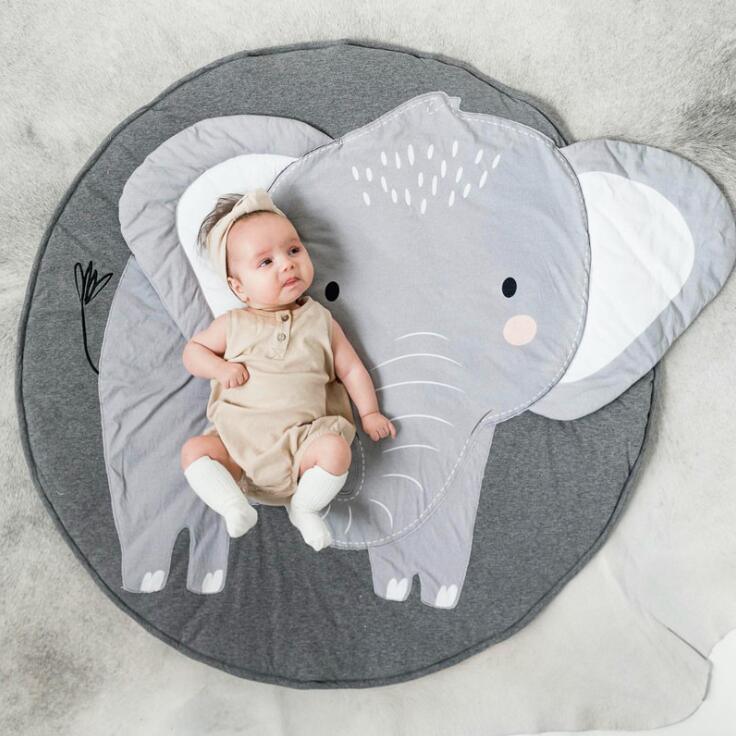 Stevvex elephant design baby play mat round grey cotton carpet with white ears for newborns on Tampa Home & Garden Store