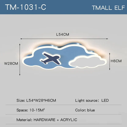 DecorBites Kids Space Theme Ceiling Lamp blue cloud with airplane silhouette LED light on Tampa Home & Garden Store