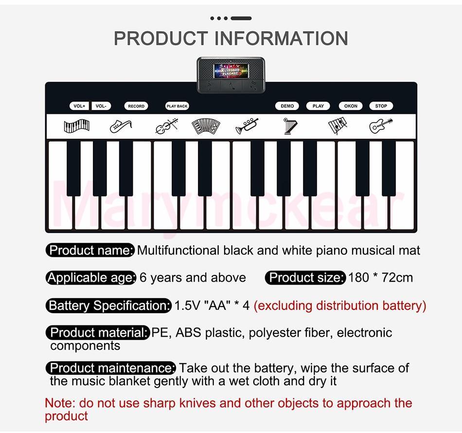 Multifunctional black and white piano mat for kids by Stevvex with display and instrument icons on Tampa Home & Garden Store