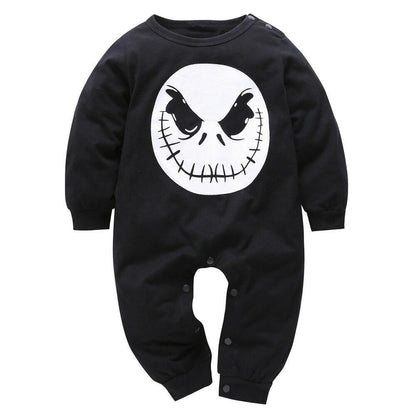 Stevvex baby romper long sleeve black sleepwear with white circular graphic on front on Tampa Home & Garden Store