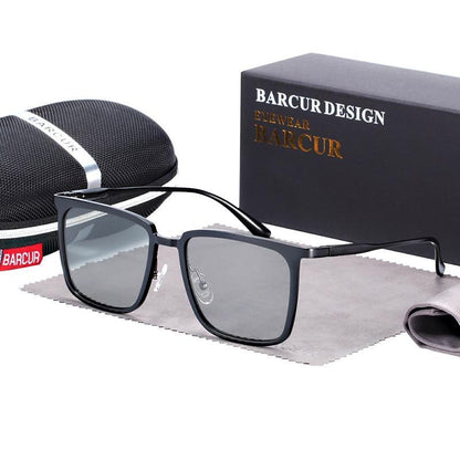 Polarized square sunglasses with black aluminum-magnesium frame and gray UV400 lenses Barcur on Tampa Home & Garden Store