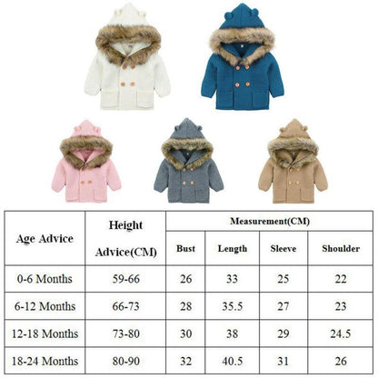 Stevvex baby knit hooded coat with fur collar in white blue pink gray tan for boys and girls on Tampa Home & Garden Store