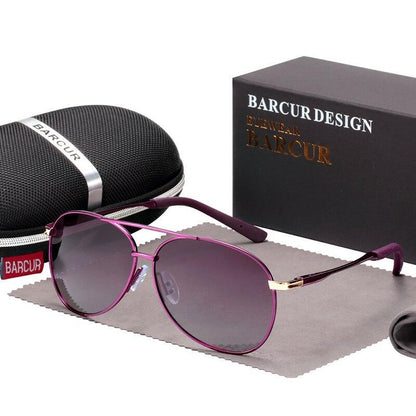 Sunglasses Stevvex aviator with gradient purple lenses, pink frame, polarized UV400 Barcur case on Tampa Home & Garden Store