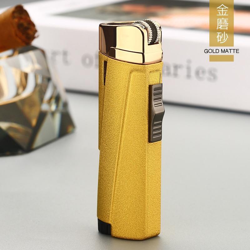 Lighter Stevvex gold matte triple-torch with textured metal body and side grip on Tampa Home & Garden Store
