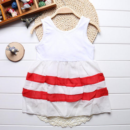 Stevvex baby girls sleeveless white dress with red striped chiffon skirt, tiered design on Tampa Home & Garden Store