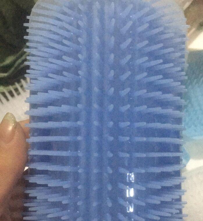 Cat massager brush in blue silicone by Stevvex for grooming and hair removal on Tampa Home & Garden Store