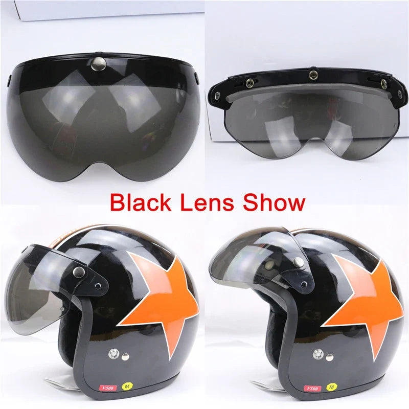 Universal 3-Snap Visor Open-Face Helmet with black lens shown in four angles by BikerZoneZ on Tampa Home & Garden Store