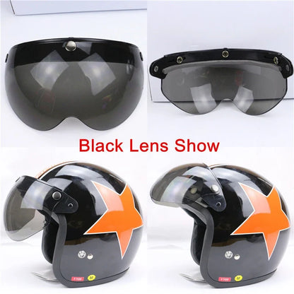 Universal 3-Snap Visor Open-Face Helmet with black lens shown in four angles by BikerZoneZ on Tampa Home & Garden Store