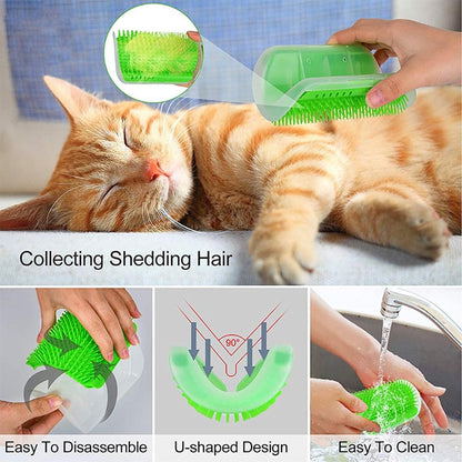 Stevvex wall-mounted cat massager brush with green silicone bristles for shedding hair on Tampa Home & Garden Store