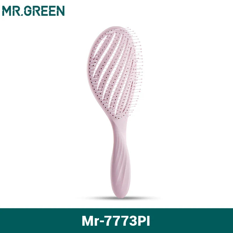 MR.GREEN pink hollow-out hair brush with scalp-massage bristles, detangler tool on Tampa Home & Garden Store