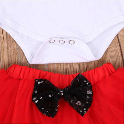 4Pcs Stevvex baby girls Christmas dress set white top and red tulle skirt with black sequin bow on Tampa Home & Garden Store