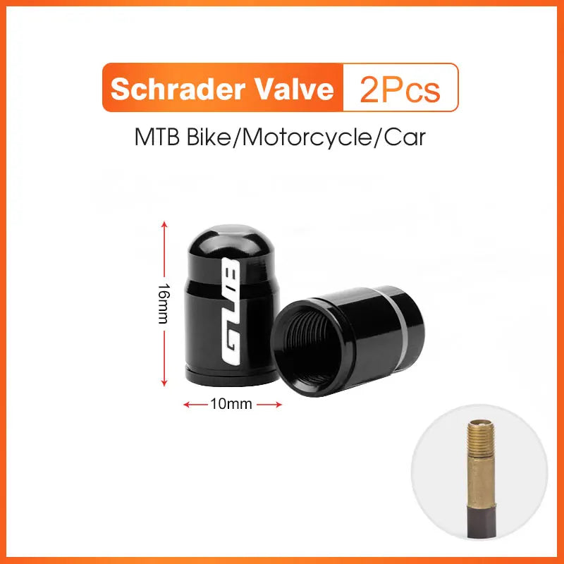 Aluminum Schrader valve caps, black, 2 pcs; fits bike/car valves, 16mm tall on Tampa Home & Garden Store