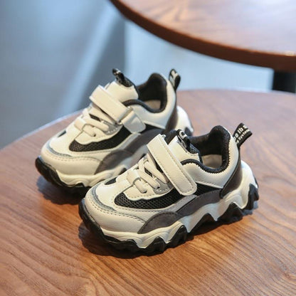 Stevvex baby toddler sneakers with breathable mesh, white and black, chunky sole pair on Tampa Home & Garden Store