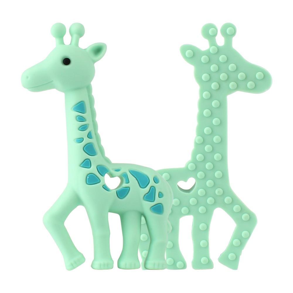 Giraffe silicone teether set mint green with blue spots and dotted texture by Stevvex on Tampa Home & Garden Store