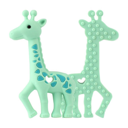 Giraffe silicone teether set mint green with blue spots and dotted texture by Stevvex on Tampa Home & Garden Store