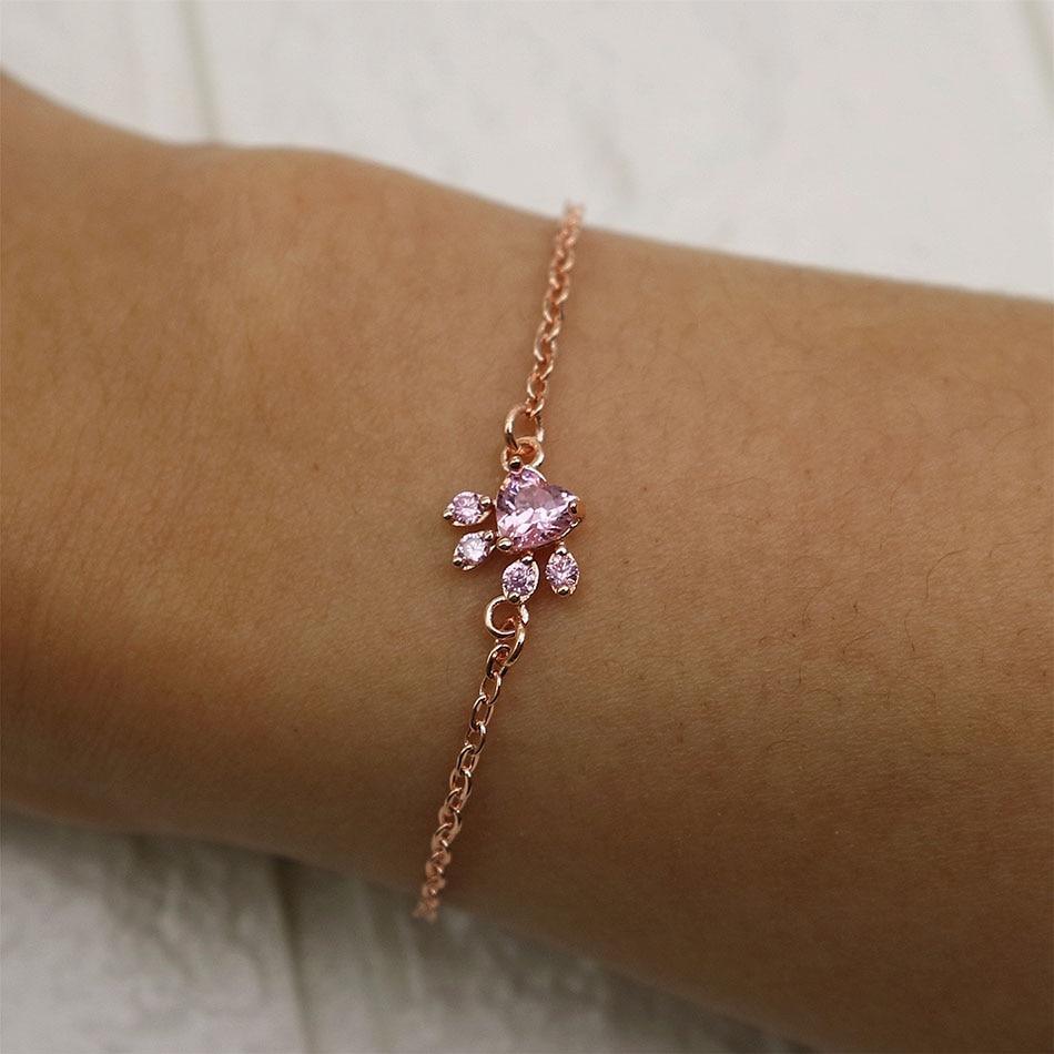 Bracelet Stevvex rose gold with pink heart CZ centerpiece and petal stones on a delicate chain on Tampa Home & Garden Store