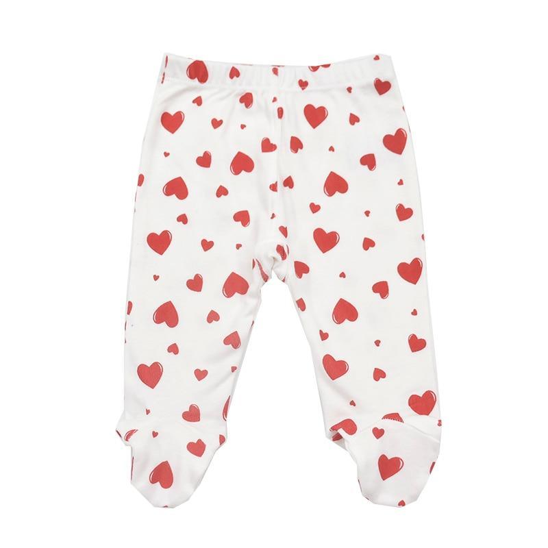 Baby cotton footed trousers with red heart print on white, Stevvex unisex 0-18m on Tampa Home & Garden Store