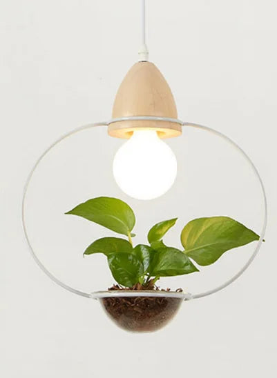 Art Deco LED Plant Pendant Light Wood Base Rustic Hanging Lamp for Dining Cafe Bar
