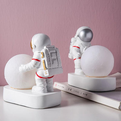 Stevvex astronaut spaceman moon night light desktop figurine with round moon ball on white base on Tampa Home & Garden Store