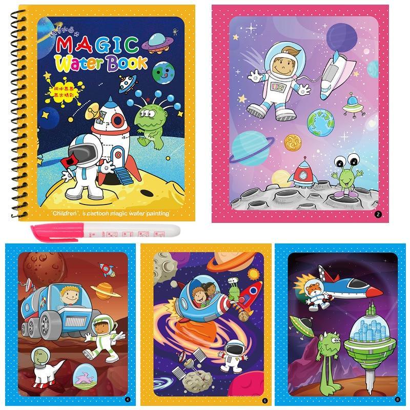 Stevvex Magic Water Book coloring pads set, six space-themed spiral-bound pages with pink pen on Tampa Home & Garden Store
