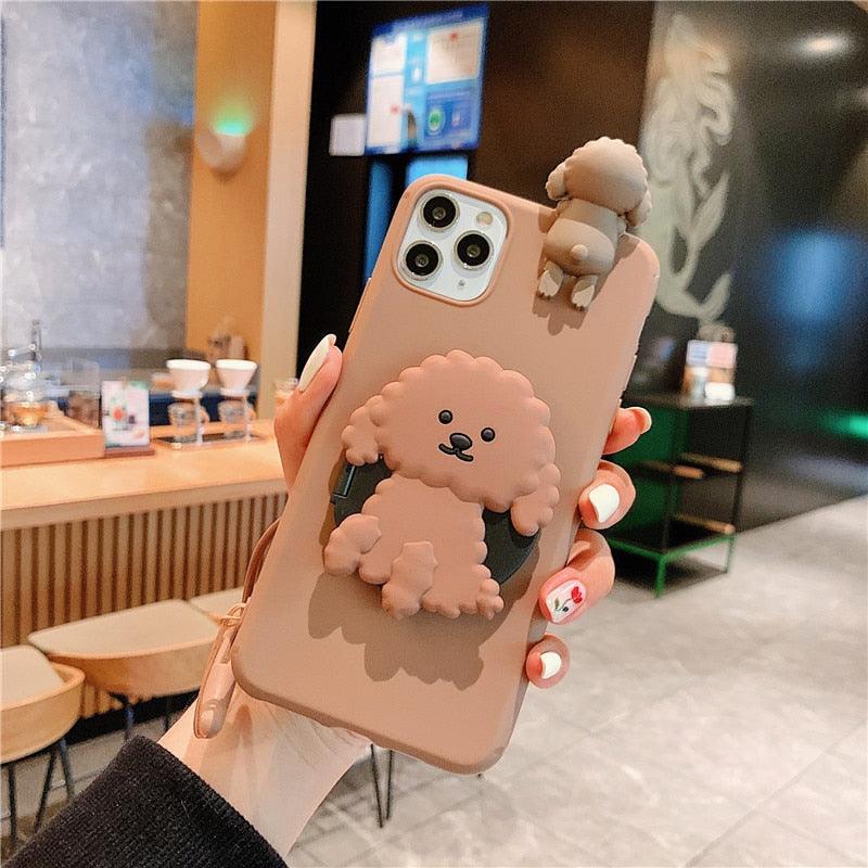 3D dog mirror-stand silicone iPhone case Stevvex beige with two cute poodles on back on Tampa Home & Garden Store