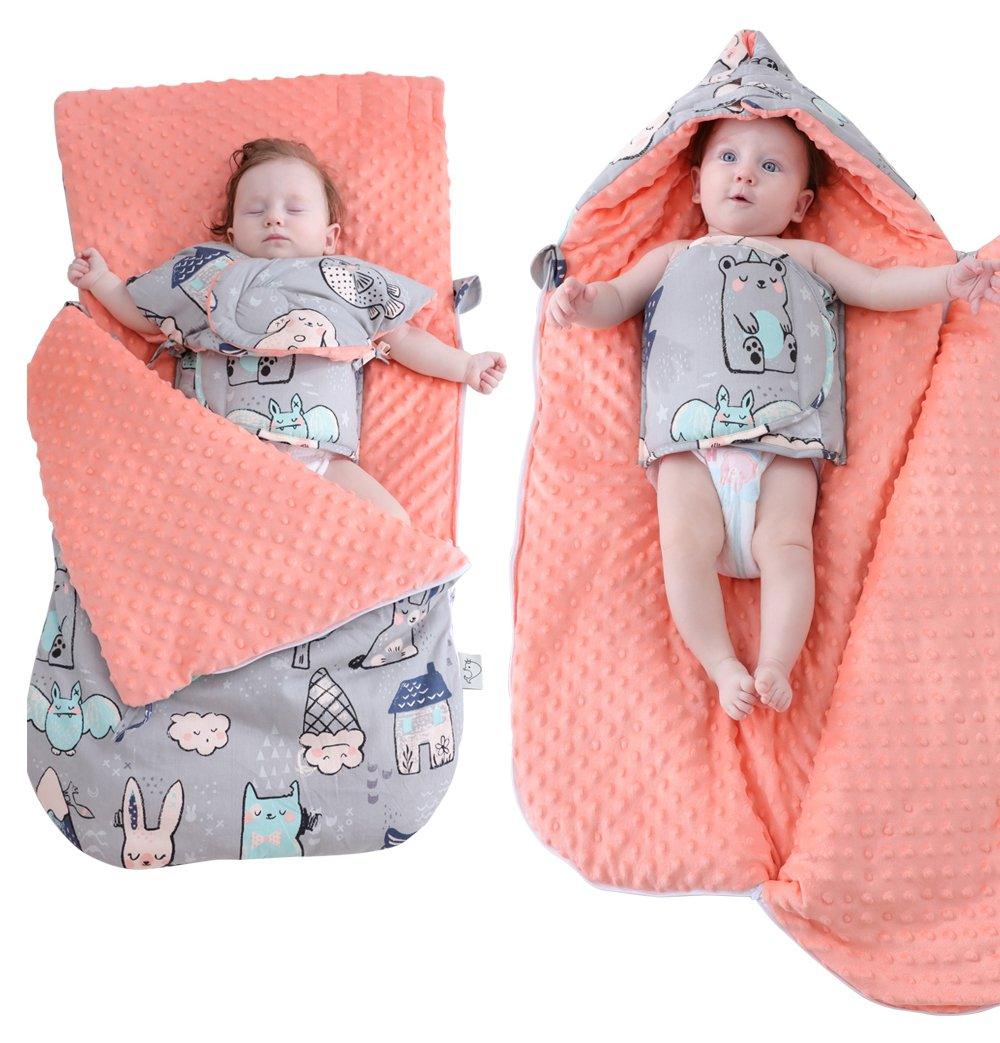 Stevvex envelope cocoon swaddle gray animal-print with coral pink plush lining; two cocoons on Tampa Home & Garden Store