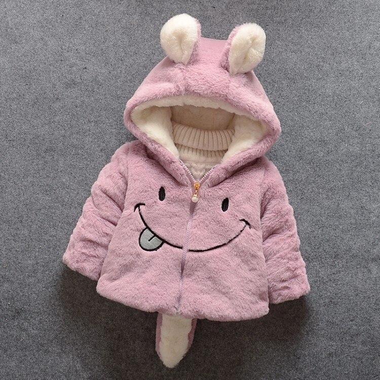 Stevvex pink fleece baby girl hooded jacket with bunny ears and smiley face on Tampa Home & Garden Store